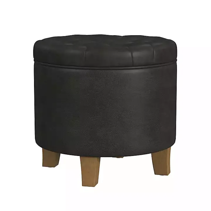 Espresso Faux Leather Tufted Storage Ottoman