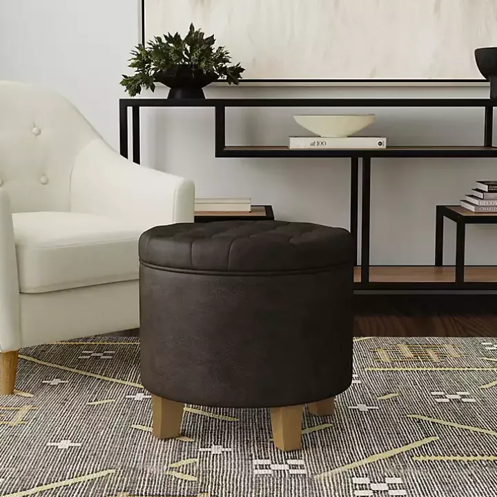 Espresso Faux Leather Tufted Storage Ottoman