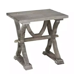 Farmhouse Gray Trestle Base Accent Table