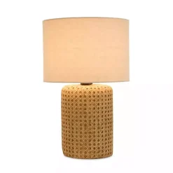 Faux Woven Wood and Linen Table Lamp