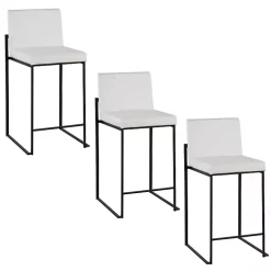 Fiji White Faux Leather Counter Stools, Set of 3