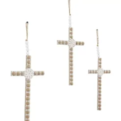 Floral Beaded Wood Cross Wall Plaques, Set of 3