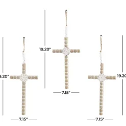 Floral Beaded Wood Cross Wall Plaques, Set of 3
