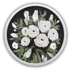 Flowers on Black Background White Framed Art Print
