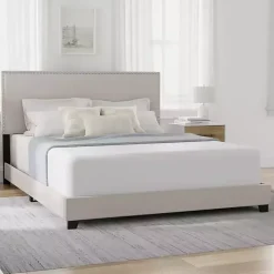 Fog Upholstered Nailhead Trim Queen Bed