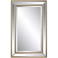 Gold Beaded Double Frame Beveled Wall Mirror