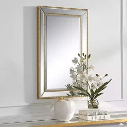 Gold Beaded Double Frame Beveled Wall Mirror