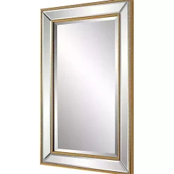 Gold Beaded Double Frame Beveled Wall Mirror