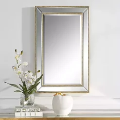 Gold Beaded Double Frame Beveled Wall Mirror