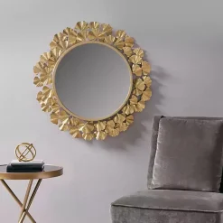 Gold Foil Leaf Framed Round Wall Mirror