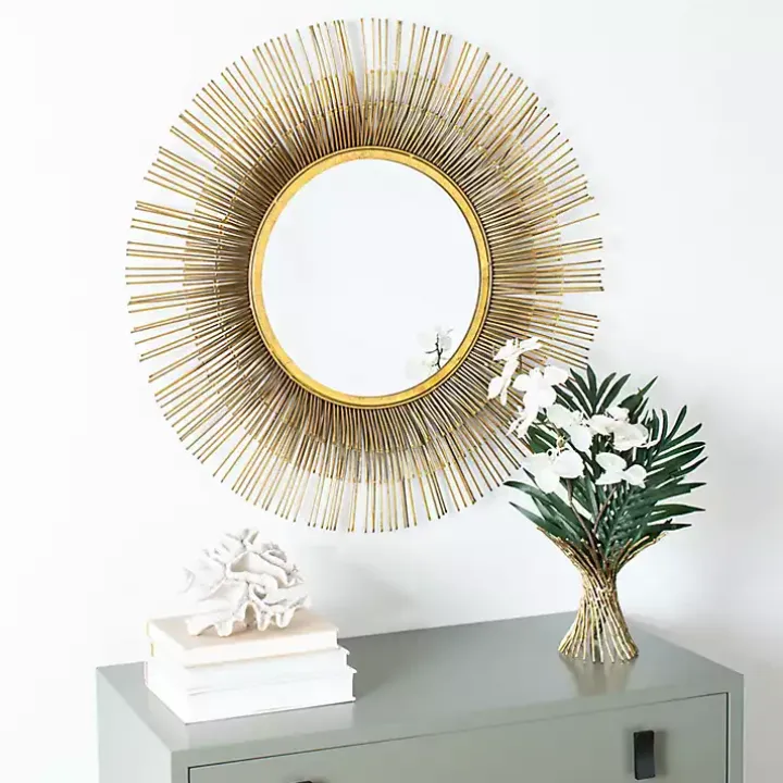 Gold Layered Burst Frame Round Wall Mirror