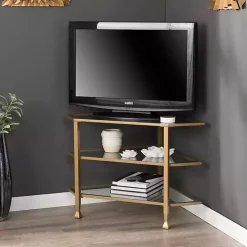 Gold Metal and Glass Corner TV Stand