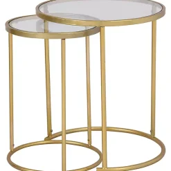 Gold Metal and Glass Nesting 2-pc Accent Table Set
