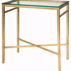 Gold Metal and Glass Side Table