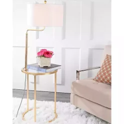 Gold Metal Floor Lamp with Round Side Table