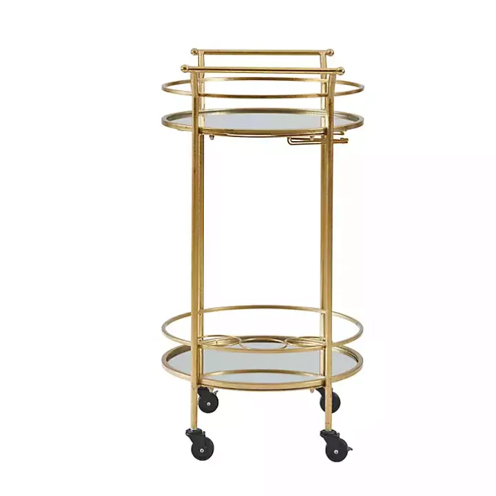 Gold Metal Frame Bar Cart with Mirrored Shelves