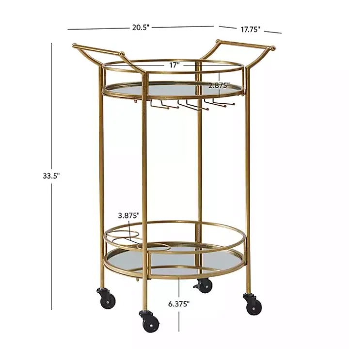 Gold Metal Frame Bar Cart with Mirrored Shelves