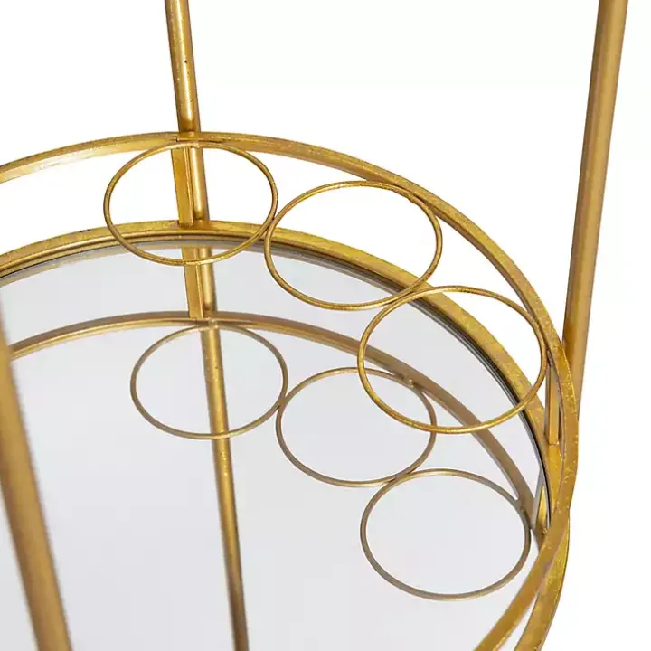 Gold Metal Frame Bar Cart with Mirrored Shelves