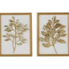 Gold Metal Leaves Framed Wall Plaques, Set of 2