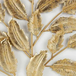 Gold Metal Leaves Framed Wall Plaques, Set of 2