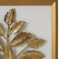 Gold Metal Leaves Framed Wall Plaques, Set of 2