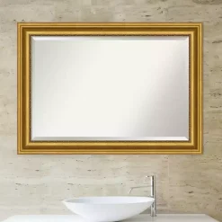 Gold Patina Scalloped Frame Beveled Mirror