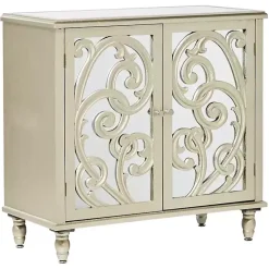 Gold Wood Carved Scroll Mirrored Cabinet