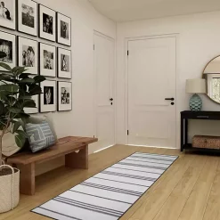 Gray and White Stripe Washable Runner, 2x7