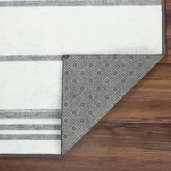 Gray and White Stripe Washable Runner, 2x7