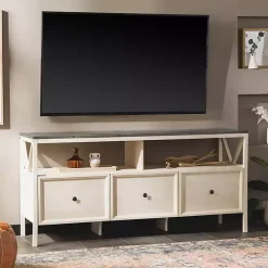 Gray and Whitewashed Wood 3-Drawer Media Cabinet