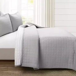 Gray Box Stitch Cotton Full/Queen 3-pc. Quilt Set