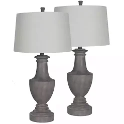 Gray Carved Urn Table Lamps, Set of 2
