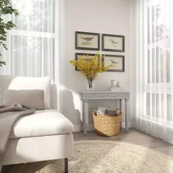 Gray Carved Wood Console Table