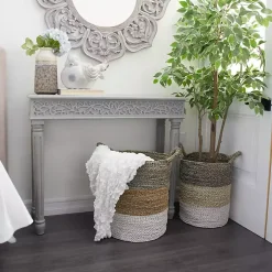 Gray Carved Wood Console Table
