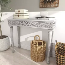 Gray Carved Wood Console Table