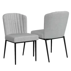 Gray Channel Back Rounded Dining Chairs, Set of 2