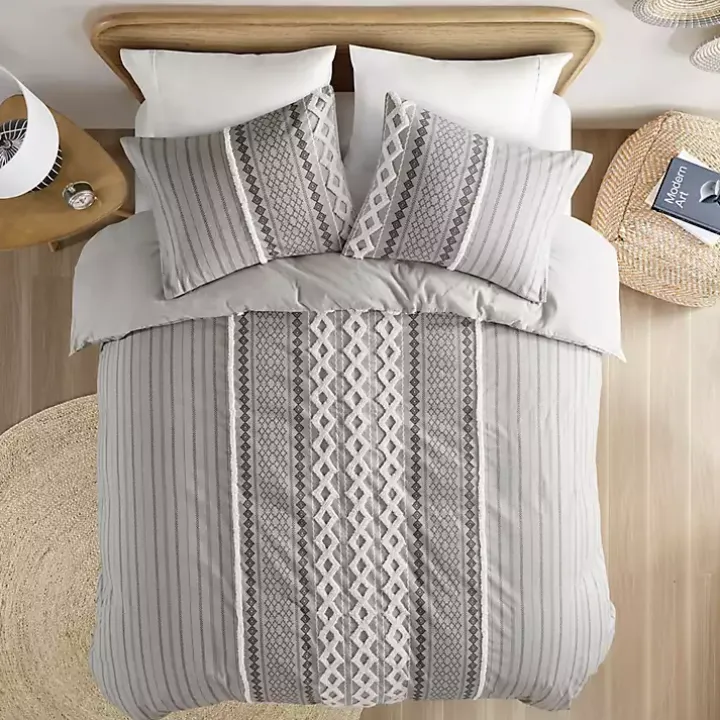 Gray Chenille Tufted California King Comforter Set