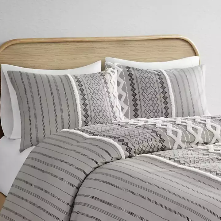 Gray Chenille Tufted California King Comforter Set