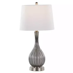 Gray Crackle Glass Teardrop Table Lamps, Set of 2