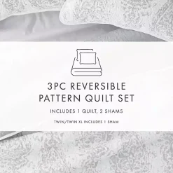 Gray Damask Reversible 2-pc. Twin Quilt Set
