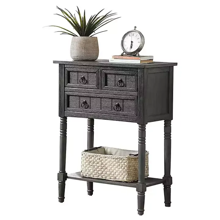 Gray 3-Drawer Turned Legs Accent Table