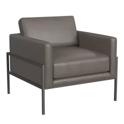 Gray Faux Leather Black Metal Accent Chair