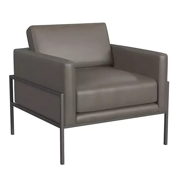Gray Faux Leather Black Metal Accent Chair