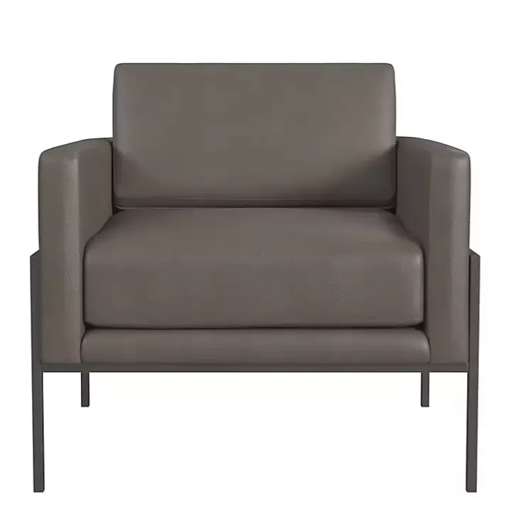 Gray Faux Leather Black Metal Accent Chair