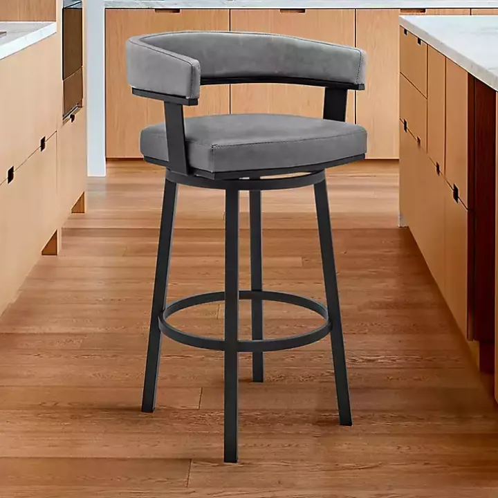 Gray Faux Leather Lorin Swivel Counter Stool