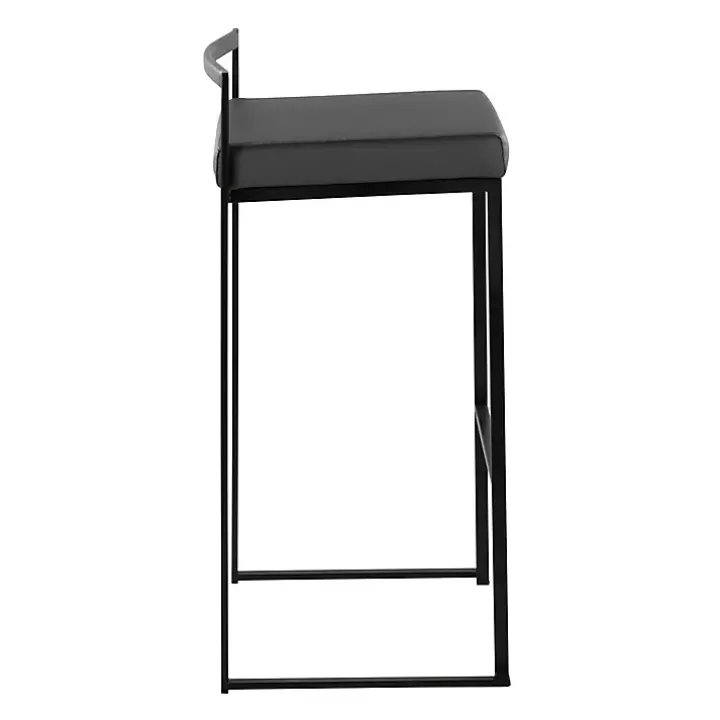 Gray Faux Leather Stackable Bar Stools, Set of 2