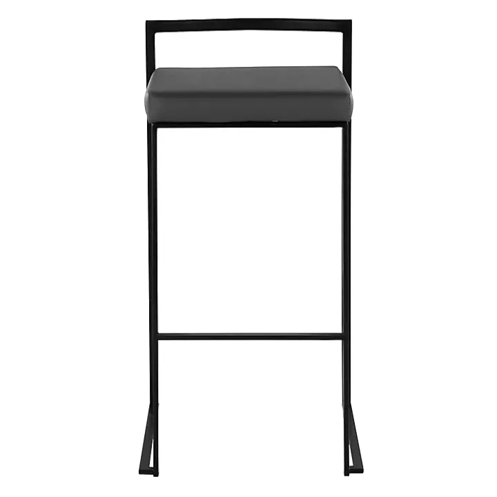 Gray Faux Leather Stackable Bar Stools, Set of 2