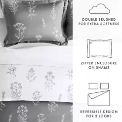 Gray Floral Reversible 2-pc. Twin Duvet Cover Set