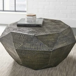 Gray Hand-Stamped Iron Octagonal Coffee Table