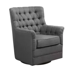 Gray Hand-Tufted Swivel Glider Accent Chair